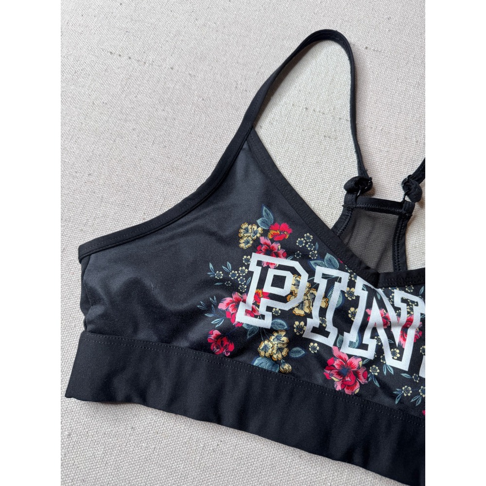 PINK Victoria's Secret‎ Ultimate Lightly Lined Sports Bra Black Floral Medium